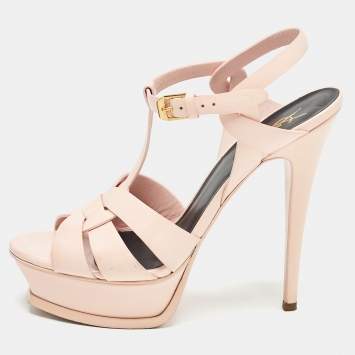 Pre Owned Saint Laurent Pink Patent Leather Tribute Sandals Size 38