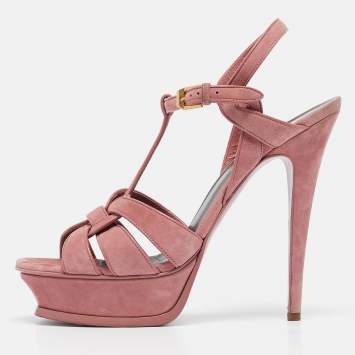 Pre Owned Saint Laurent Pink Suede Tribute Sandals Size 40
