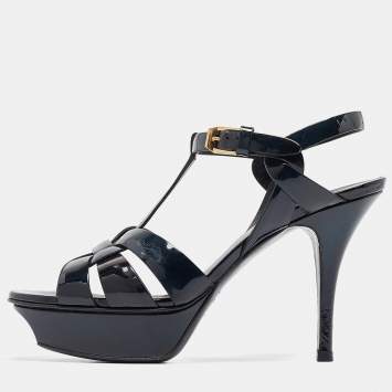 Pre Owned Saint Laurent Two Tone Patent Leather Tribute Sandals Size 36