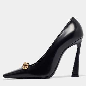 Pre Owned Saint Laurent Black Leather Pointed Toe Pumps Size 40