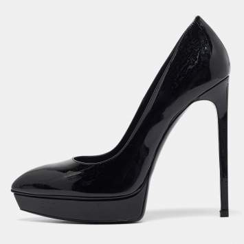 Pre Owned Saint Laurent Black Patent Leather Janis Platform Pumps 40