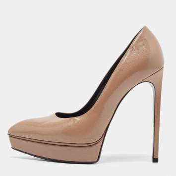 Saint Laurent Brown Patent Leather Janis Pumps Size 38