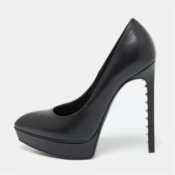 Pre Owned Saint Laurent Black Leather Janis Pointed Toe Platform Pumps Size 35