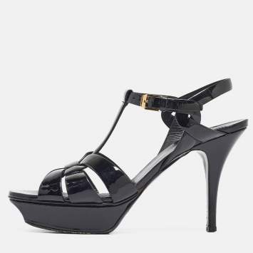 Pre Owned Saint Laurent Black Patent Leather Tribute Platform Sandals Size 40