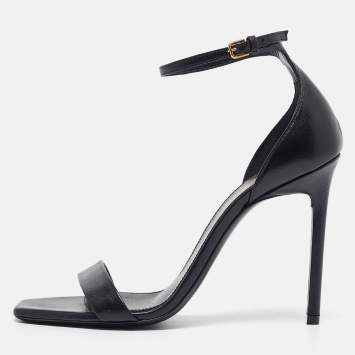 Pre Owned Saint Laurent Black Leather Jane Ankle Strap Sandals Size 38