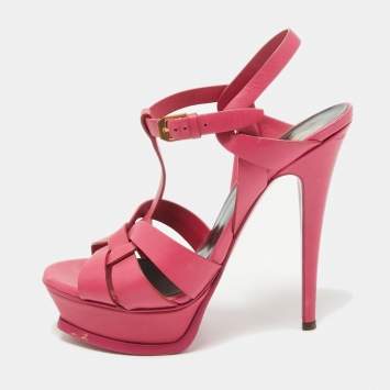 Pre Owned Saint Laurent Pink Leather Tribute Sandals Size 37.5