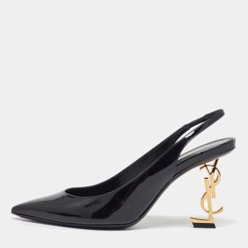 Pre Owned Saint Laurent Black Patent Leather Opyum Slingback Sandals Size 37