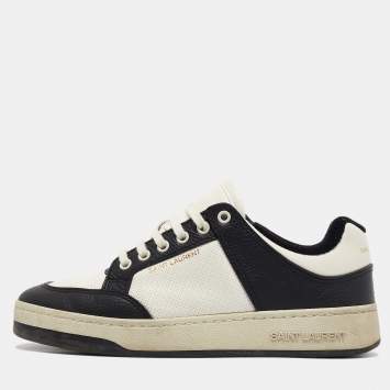 Pre Owned Saint Laurent Black/White Leather SL/61 Lace Up Sneakers Size 39.5