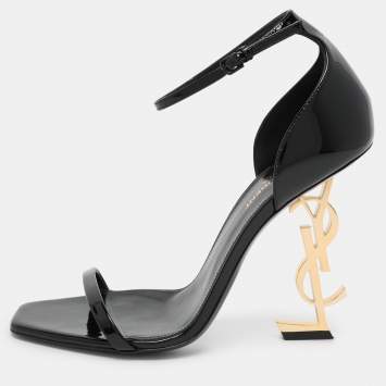 Pre Owned Saint Laurent Black Patent Leather Opyum Ankle Strap Sandals Size 40