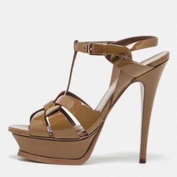 Pre Owned Saint Laurent Olive Green Patent Leather Tribute Sandals Size 37