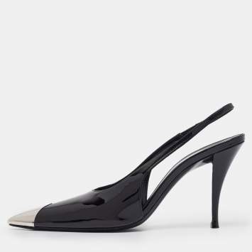 Pre Owned Saint Laurent Black Patent Leather Vesper Slingback Pumps Size 39