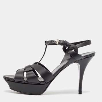 Pre Owned Saint Laurent Black Leather Tribute Platform Sandals Size 40