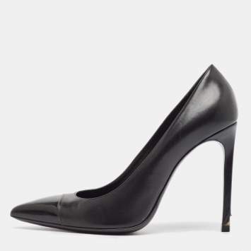 Pre Owned Saint Laurent Black Leather Pointed Toe Pumps Size 39