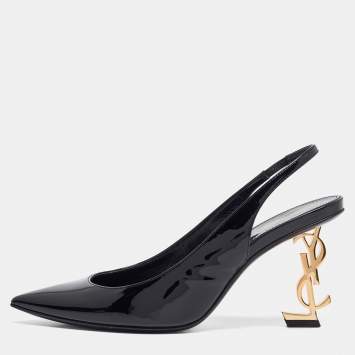 Pre Owned Saint Laurent Black Patent Leather Opyum Slingback Pumps Size 36