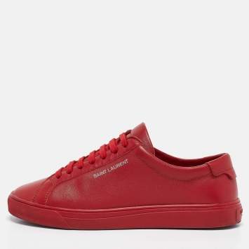 Pre Owned Saint Laurent Red Leather Court Classic Lace Up Sneakers Size 36