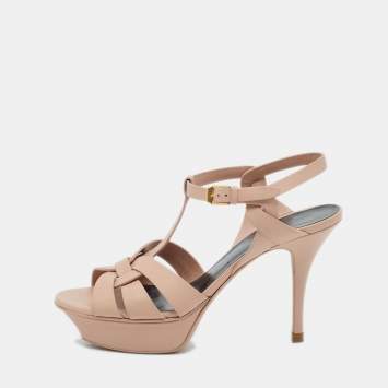 Pre Owned Saint Laurent Light Pink Leather Tribute Sandals Size 37.5