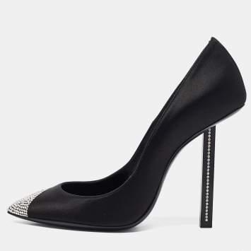 Saint Laurent Black Satin Tower Pumps Size 37