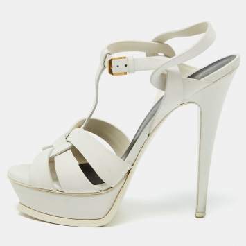 Saint Laurent White Leather Tribute Platform Sandals Size 40