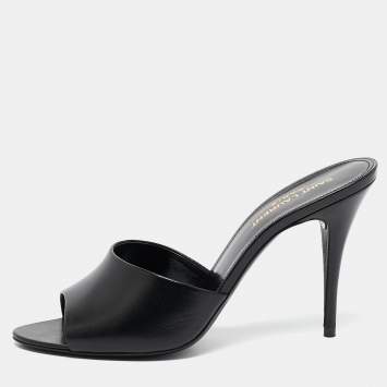 Pre Owned Saint Laurent Black Leather LA 16 Slide Sandals Size 38