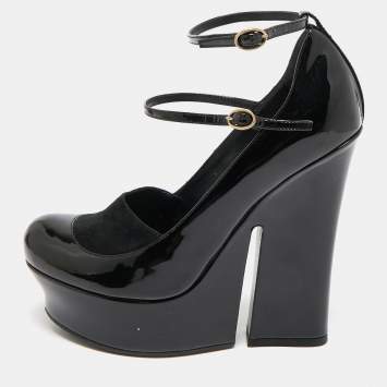 Saint Laurent Black Patent Leather Block Heel Pumps Size 36