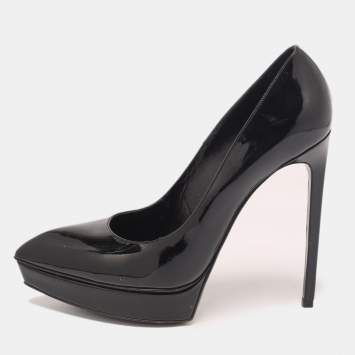 Pre Owned Saint Laurent Black Patent Leather Platform Pumps Size 39.5