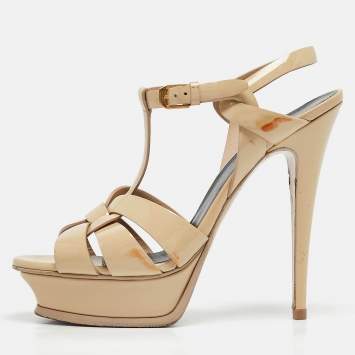 مملوكة مسبقًا Saint Laurent Beige Patent Leather Tribute Sandals Size 39