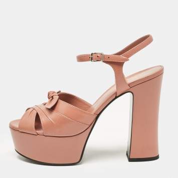 Pre Owned Saint Laurent Dusty Pink Leather Candy Platform Sandals Size 38