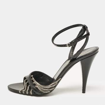 Saint Laurent Black Snakeskin Leather Ankle Strap Sandals Size 38