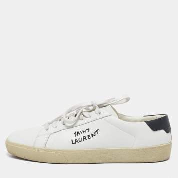 Pre Owned Saint Laurent  White Leather Court Classic SL/06 Sneakers Size 40.5