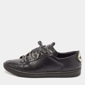 Saint Laurent Black Leather Ayers Signature Court Lips Sneakers Size 37 