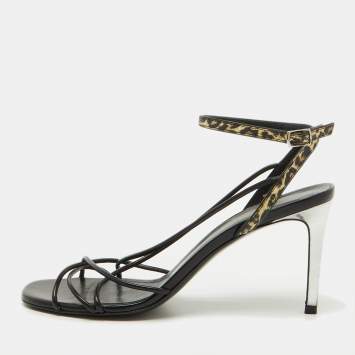 Saint Laurent Black Leather Ankle Strap Sandals Size 39