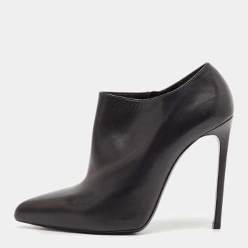 Saint Laurent Black Leather Pointed Toe Ankle Length Boots Size 40