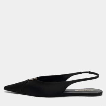 Pre Owned Saint Laurent Black Satin Babylone Slingback Flats Size 38