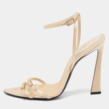 Saint Laurent Cream Satin Gippy Ankle Strap Sandals Size 39