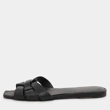 Saint Laurent Black Leather Tribute Flats Size 37.5