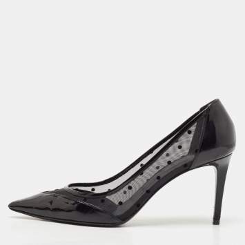 Saint Laurent Black Mesh and Leather Pointed Toe Pumps Size 39