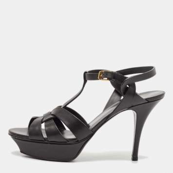 Pre Owned Saint Laurent Black Leather Tribute Platform Sandals Size 39