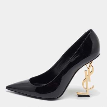Pre Owned Saint Laurent Black Patent Leather Opyum Pointed Toe Pumps Size 37
