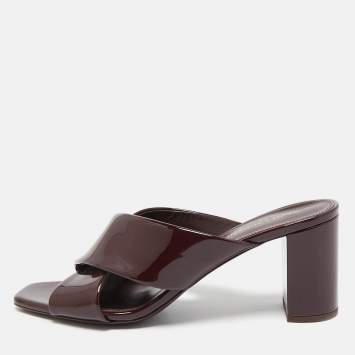 Pre Owned Saint Laurent Burgundy Patent Leather Loulou Slide Sandals Size 40