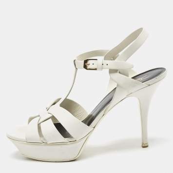 Pre Owned Saint Laurent White Leather Tribute Platform Sandals Size 39
