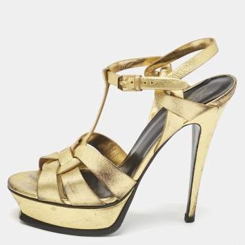 Saint Laurent Metallic Gold Leather Tribute Sandals Size 40