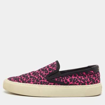 Pre Owned Saint Laurent Black/Pink Animal Print Canvas Venice Slip On Sneakers Size 39