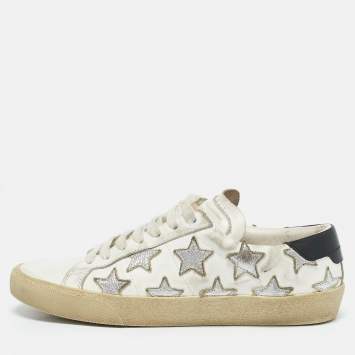 Saint Laurent White/Silver Leather Court Classic Low Top Sneakers Size 38