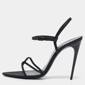 Pre Owned Saint Laurent Black Satin Clara Ankle Strap Sandals Size 40