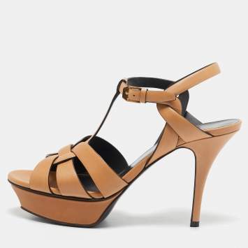 Saint Laurent Tan Leather Tribute Sandals Size 39.5
