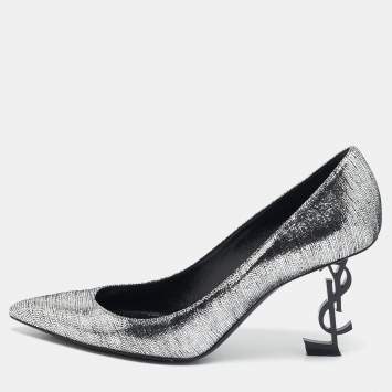 Saint Laurent Silver Texture Suede Opyum Pumps Size 39.5