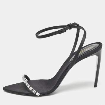 Saint Laurent Black Satin Ankle Strap Sandals Size 39