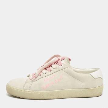 Saint Laurent Grey Suede Court Classic Low Top Sneakers Size 37.5