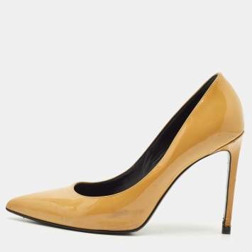 Saint Laurent Beige Patent Leather Anja Pointed Toe Pumps Size 37