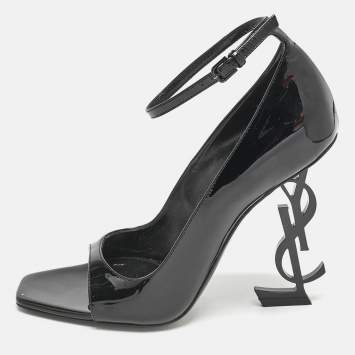 Saint Laurent Black Patent Leather Opyum Peep Toe Pumps Size 36